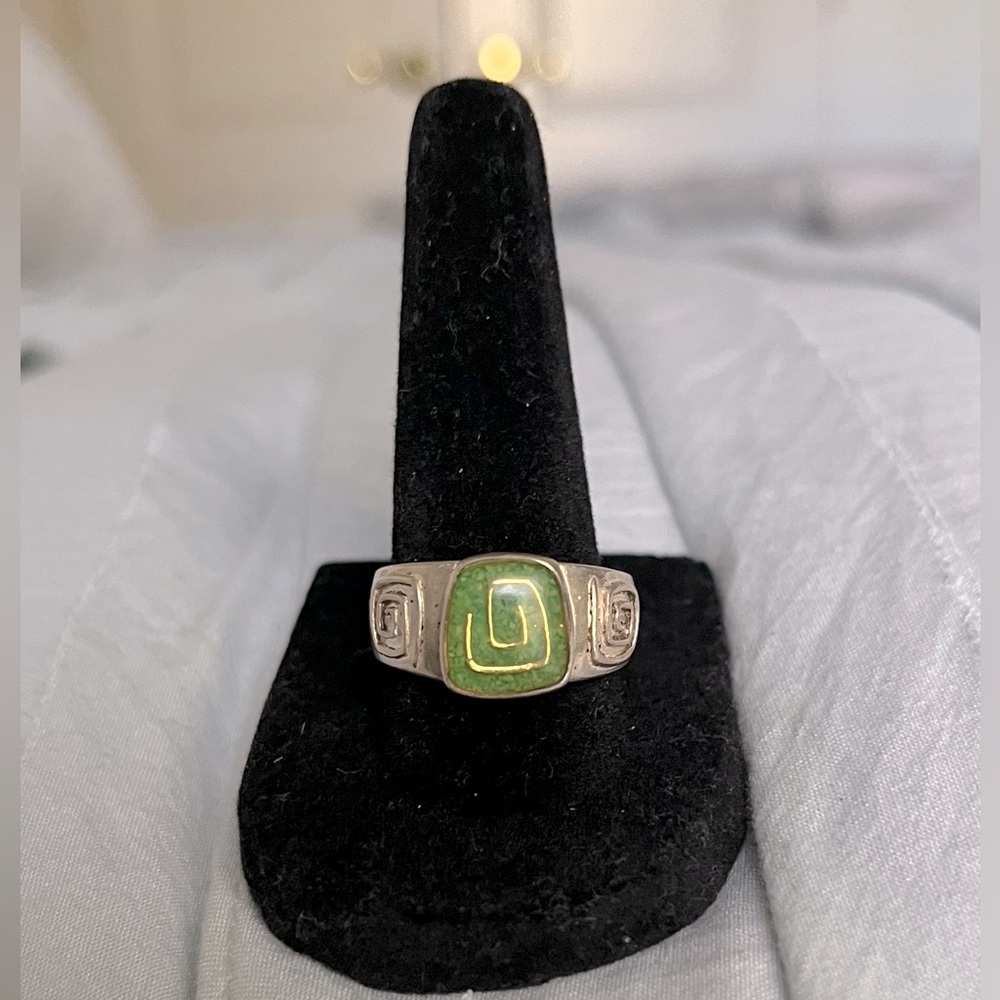 Vintage Carolyn Pollack Green Chipped Inlay Sterling Silver Ring